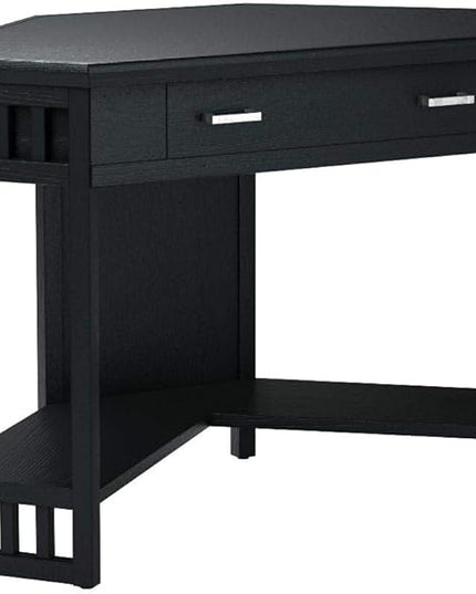 Leick Home 83430 Corner Computer/Writing Desk with Center Keyboard Drawer and Shelf, Black Oak - LeafyLoom