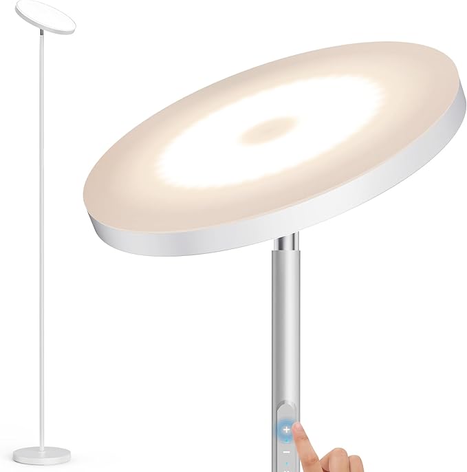Floor Lamp, 30W LED Bright Standing Lamp, Stepless Dimmable Torchiere Tall Sky Lamp Pole Ligh with 4 Color Temperatures,Touch & Remote Control for Living Room Bedroom Office-Titanium Gray - LeafyLoom