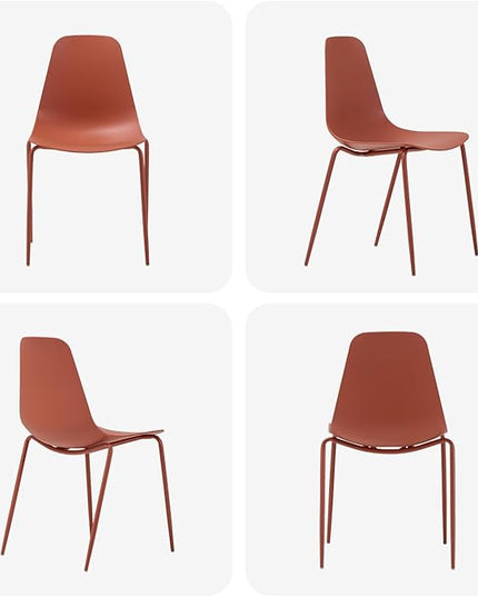 COLAMY Stackable Dining Chairs Set of 4, Indoor Outdoor Dining Room Side Chairs with Metal Legs, Modern Plastic Patio Chairs for Home/Kitchen/Office/Resturant/Bistro/Cafe, Orange - LeafyLoom
