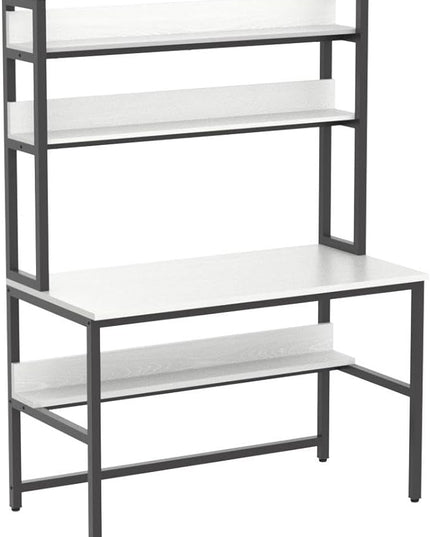 Aquzee Computer Desk with Hutch and Bookshelf, 47 inch Wide White Home Office Desk with 3 Tier Storage Shelves, for Study Writing Work, Easy Assemble - LeafyLoom
