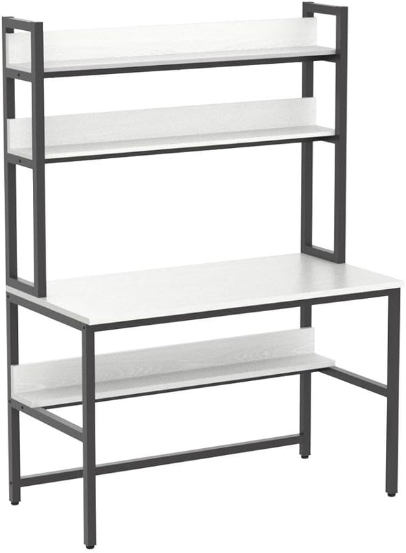 Aquzee Computer Desk with Hutch and Bookshelf, 47 inch Wide White Home Office Desk with 3 Tier Storage Shelves, for Study Writing Work, Easy Assemble - LeafyLoom