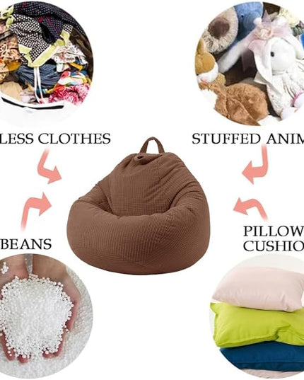 3 Ft Bean Bag Chair Cover (No Filler) Stuffed Animal Storage Bean Bag Cover for Pets Dogs/Cats Bed Corduroy Stuffed for Organizing Plush Toys - LeafyLoom