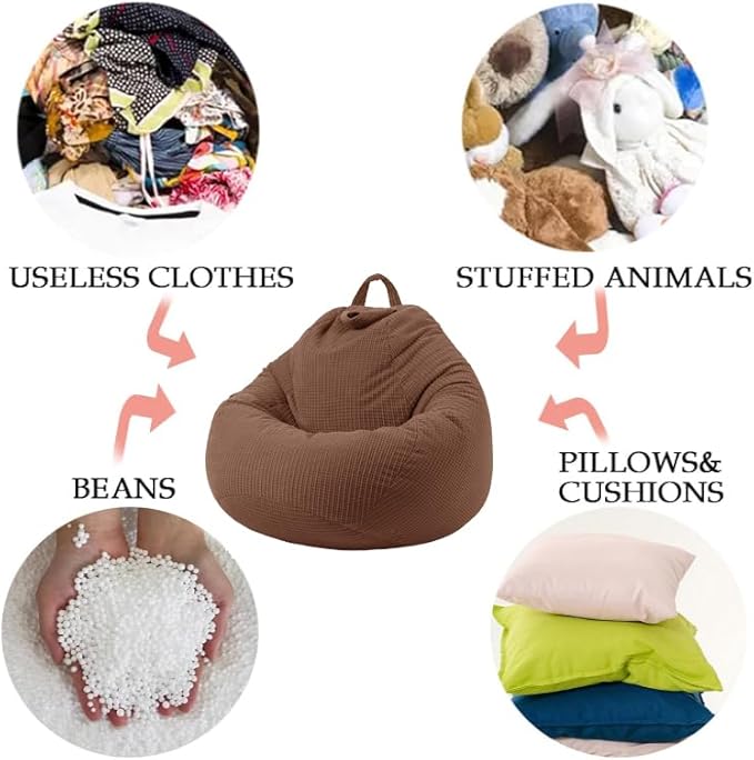 3 Ft Bean Bag Chair Cover (No Filler) Stuffed Animal Storage Bean Bag Cover for Pets Dogs/Cats Bed Corduroy Stuffed for Organizing Plush Toys - LeafyLoom
