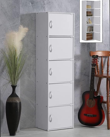 HODEDAH IMPORT Bookcase, White, 5 Door - LeafyLoom