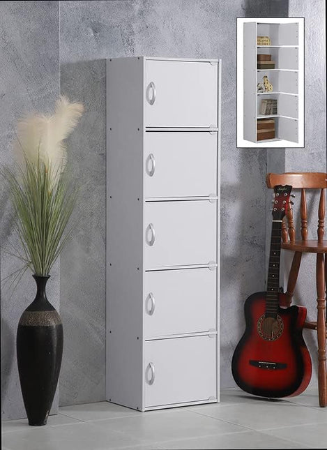 HODEDAH IMPORT Bookcase, White, 5 Door - LeafyLoom