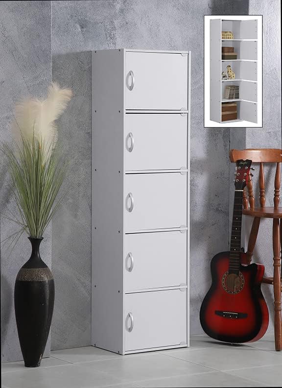 HODEDAH IMPORT Bookcase, White, 5 Door - LeafyLoom