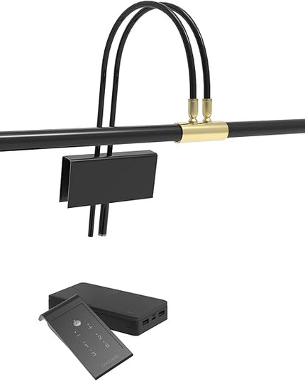 Cocoweb 22" Grand Piano Lamp, LED, Adjustable, Quality Lighting in Black with Brass Accents, with Rechargeable Battery Pack - GPLEDV-22D-BP4 - LeafyLoom