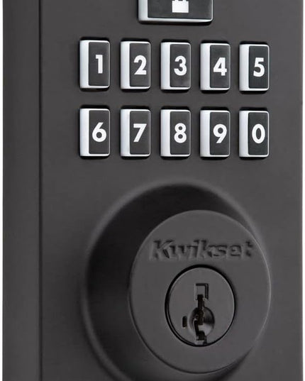 Kwikset 914 Contemporary Keypad SmartCode Electronic Deadbolt Smart Lock featuring SmartKey Security and ZigBee 3.0 Technology in Matte Black Kwikset