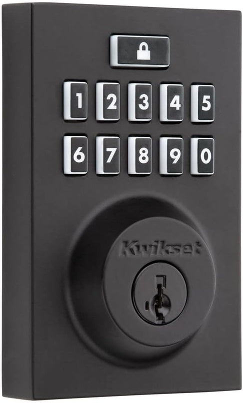 Kwikset 914 Contemporary Keypad SmartCode Electronic Deadbolt Smart Lock featuring SmartKey Security and ZigBee 3.0 Technology in Matte Black Kwikset