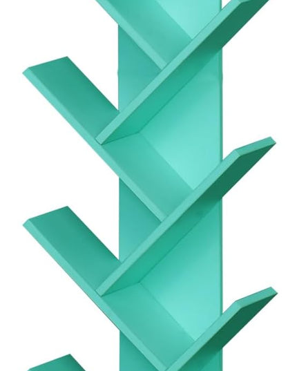10 Tier Tree Book Shelf, Floor Standing Wood Bookshelf for Narrow Space, Storage Organizer Bookshelves for Books/CDs/Magazine, Bookcase with Shelves for Home Office, Living Room - Green - LeafyLoom