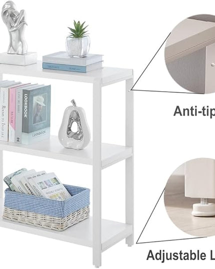 3-tier Bookshelf and Bookcase, Rustic Wood and Metal Book Shelves, Industrial Shelving Unit for Living Room Bedroom, White Oak - LeafyLoom