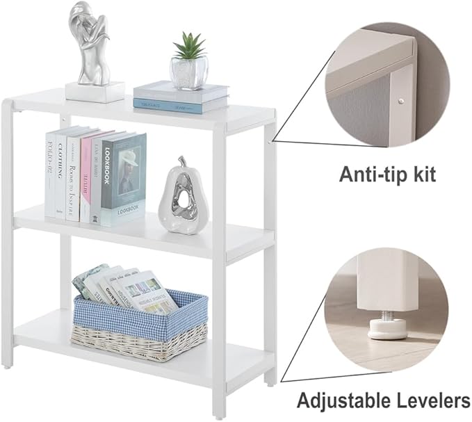 3-tier Bookshelf and Bookcase, Rustic Wood and Metal Book Shelves, Industrial Shelving Unit for Living Room Bedroom, White Oak - LeafyLoom