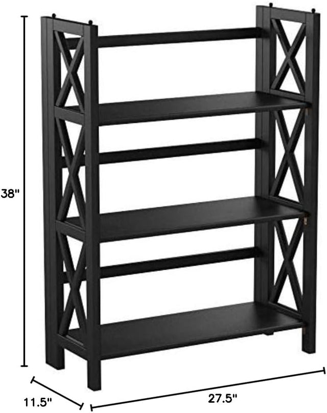 Casual Home Montego 3-Shelf Folding Bookcase, Black - LeafyLoom