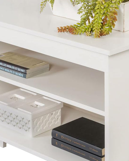Madesa TV Stand Cabinet with 4 Shelves and Cable Management, Entertainment Center for TVs up to 55 Inches, Wooden, 23'' H x 15'' D x 53'' L – White - LeafyLoom