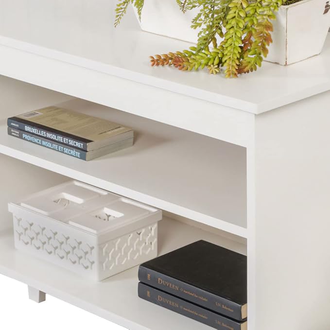 Madesa TV Stand Cabinet with 4 Shelves and Cable Management, Entertainment Center for TVs up to 55 Inches, Wooden, 23'' H x 15'' D x 53'' L – White - LeafyLoom