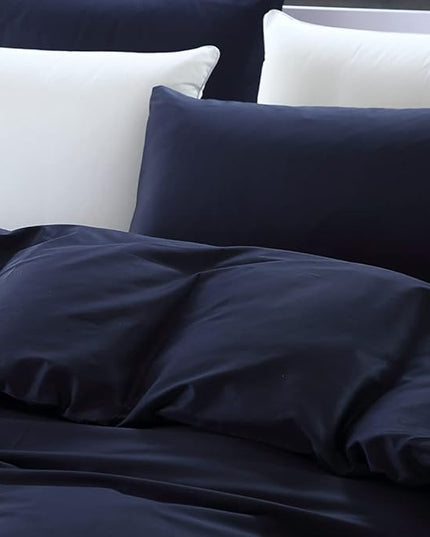Solid Navy Comforter Set King Navy Blue Bedding Set Soft Pure Navy Blue Bedding Quilt Set Men Navy Blue Blanket Women Breathable Durable Bed Comforter Set Dark Navy Blue Bedding Set King - LeafyLoom