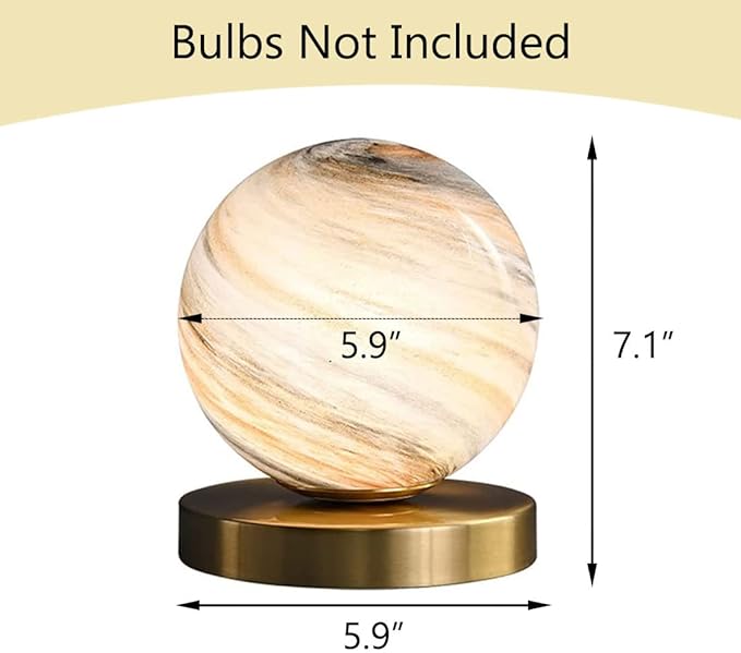 Bedside Table Lamp Gold Desk Lamp Reading Lamp with Handblown Glass Globe Shade, Plug in Table Desk Lamp for Bedroom Office Library Study Room (Moon Shade) - LeafyLoom
