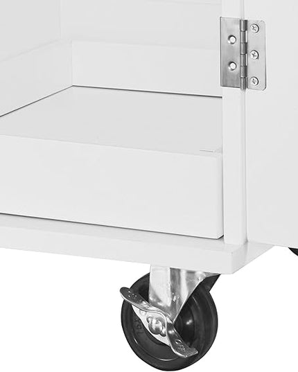Rolling Kitchen Island with 3 Drawer and 2 Slide-Out Shelf,Rubber Wood Top Cart W/Spice-Rack & Tower-Rack,Internal Storage Rack,for Home Refectory,White - LeafyLoom