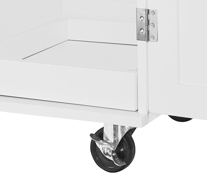 Rolling Kitchen Island with 3 Drawer and 2 Slide-Out Shelf,Rubber Wood Top Cart W/Spice-Rack & Tower-Rack,Internal Storage Rack,for Home Refectory,White - LeafyLoom
