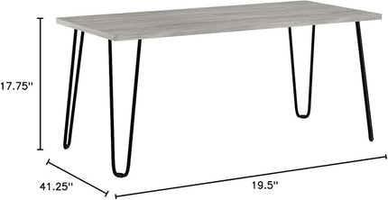 LAVISH HOME Coffee Table with Hairpin Legs-Modern Industrial Style Home Decor-Woodgrain-Look and Steel Accent Living Room Furniture, 41", Gray - LeafyLoom