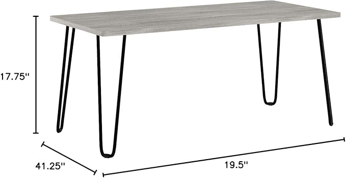 LAVISH HOME Coffee Table with Hairpin Legs-Modern Industrial Style Home Decor-Woodgrain-Look and Steel Accent Living Room Furniture, 41", Gray - LeafyLoom