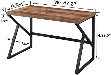 HSH Industrial Home Office Desk Computer Table, Metal and Wood PC Desk, Vintage Sturdy Work Study Writing Desks Computer Desk for Bedroom Livingroom, Rustic Oak 47 inch - LeafyLoom