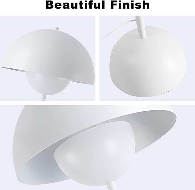 Modern Floor Lamp for Bedroom, 63'' Industrial Corner Floor Lamp for Living Room, Metal Arched Shade Tall Standing Lamp for Office, Reflecting Light Reading Floor Lamp, White - LeafyLoom