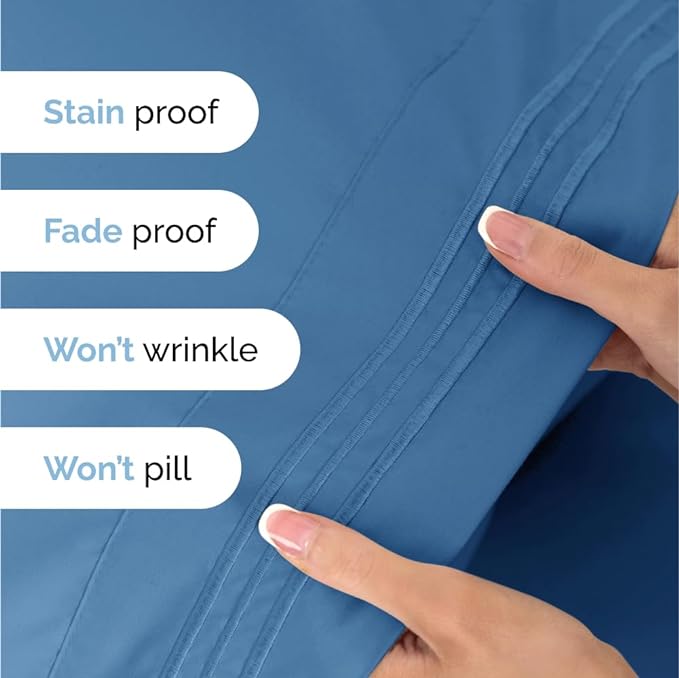Twin XL Size 3 Piece Sheet Set - Comfy Breathable & Cooling Sheets - Hotel Luxury Bed Sheets for Women & Men - Deep Pockets, Easy-Fit, Soft & Wrinkle Free Sheets - Denim Blue Oeko-Tex Bed Sheet Set - LeafyLoom