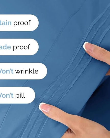 Split King Size 5 Piece Sheet Set - Comfy Breathable & Cooling Sheets - Hotel Luxury Bed Sheets for Women & Men - Deep Pockets, Easy-Fit, Soft & Wrinkle Free Sheets - Denim Blue Oeko-Tex Bed Sheet Set - LeafyLoom