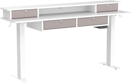 FEZIBO Sturdy Height Adjustable Electric Standing Desk with Drawers, 55 x 24 Inch Stand Up Table with Large Storage Shelf, Sit Stand Desk, White Top - LeafyLoom