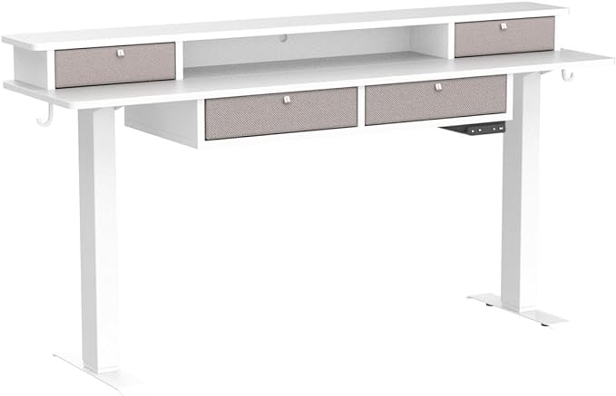 FEZIBO Sturdy Height Adjustable Electric Standing Desk with Drawers, 55 x 24 Inch Stand Up Table with Large Storage Shelf, Sit Stand Desk, White Top - LeafyLoom