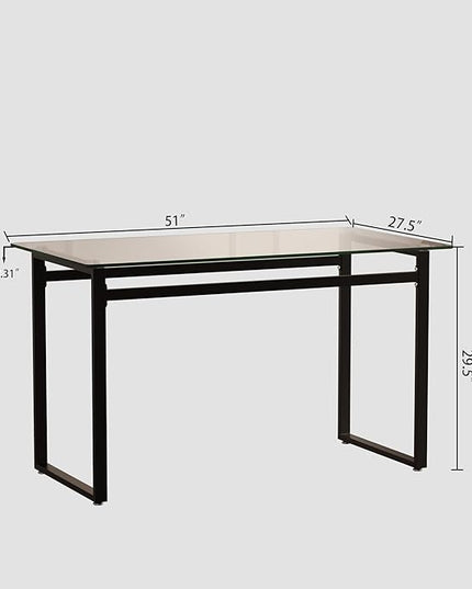 NicBex 51Inch Rectangular Dining Table,Mid-Century Kitchen Table with Tempered Glass Tabletop and Black Chrome Metal Legs for 4 to 6,Dining Room Table for Kitchen,Meeting Living Room,Transparent - LeafyLoom