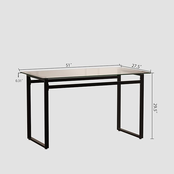 NicBex 51Inch Rectangular Dining Table,Mid-Century Kitchen Table with Tempered Glass Tabletop and Black Chrome Metal Legs for 4 to 6,Dining Room Table for Kitchen,Meeting Living Room,Transparent - LeafyLoom