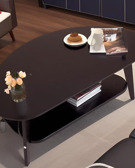 Mid Century Modern Coffee Table with Storage Shelf, Large Oval Coffee Table for Living Room 41.5" W x 22'' D x 18 H 100% Solid Wood Table for House Apt Desktop Thickness 0.8'' Super Sturdy - LeafyLoom