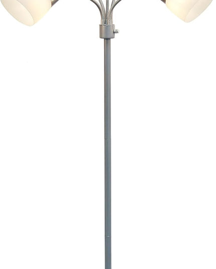 Simple Designs LF2006-SVW 67" Contemporary Multi Head Medusa 5 Light Adjustable Gooseneck Silver Floor Lamp with White Shades for Kids Bedroom Playroom Living Room Office - LeafyLoom