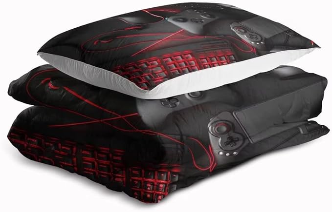 Gaming Comforter for Boys Teens,Game Bedding Sets Full,Kids Gamer Comforter Set,Video Game Bedroom Decor,Gamepad Controller Duvet Insert All Season 3 Piece 1 Comforter and 2 Pillowcases - LeafyLoom