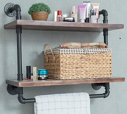 Industrial Retro Wall Mounted Iron Water Pipe Shelf/Bookcase/Shelving – Floating Shelves - Hung Bracket - DIY Storage Bookshelf – Wood Shelf - Towel Bar Hanging Storage Racks - LeafyLoom