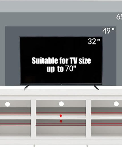 TV Stand for 75 inch TV with Storage,Modern TV Entertainment Center for Bedroom,TV Media Console Table with 6 Open Storage Shelve,63 inch Wood TV Cabinet White - LeafyLoom