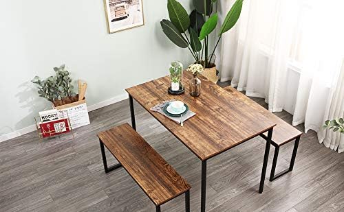 SogesGame Dining Table Set with Two benches,Kitchen Table Set for 2-4 Persons,3 Pieces Home Kitchen Breakfast Bar Set Furniture Dining Set - LeafyLoom