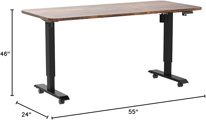 Monomi Electric Standing Desk, Height Adjustable Desk 55x 24 Inches, Ergonomic Home Office Sit Stand Up Desk with Memory Preset Controller (Black Frame/Rustic Brown Top) - LeafyLoom
