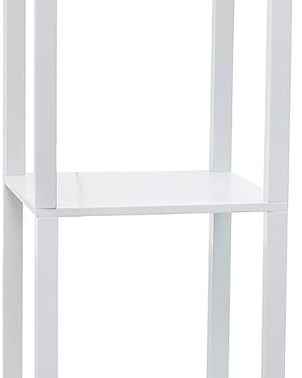 Simple Designs LF1014-WHT-LB Three Shelf Etagere Organizer Storage Floor Lamp with White Linen Shade for Living Room, Bedroom, Office, Hallway, White, with Feit LED Bulb Included - LeafyLoom