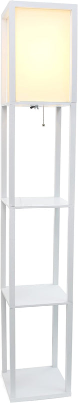 Simple Designs LF1014-WHT-LB Three Shelf Etagere Organizer Storage Floor Lamp with White Linen Shade for Living Room, Bedroom, Office, Hallway, White, with Feit LED Bulb Included - LeafyLoom
