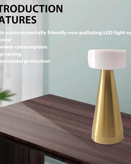 Portable Metal LED Table Lamp, Cordless Metal Desk Lamp, Touch Control Rechargeable Lamp,3-Levels Brightness Room Decor Desk Lamp,Bedside Lamp,Dining Room Lamp (Gold) - LeafyLoom