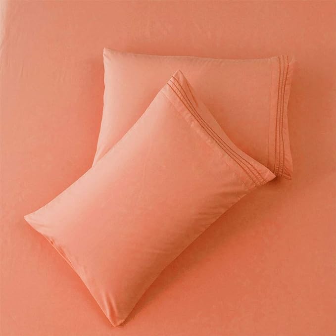 SONORO KATE Bed Sheet Set Super Soft Microfiber 1800 Thread Count Luxury Egyptian Sheets 16-Inch Deep Pocket，Wrinkle -3 Piece (Coral, Twin XL) - LeafyLoom