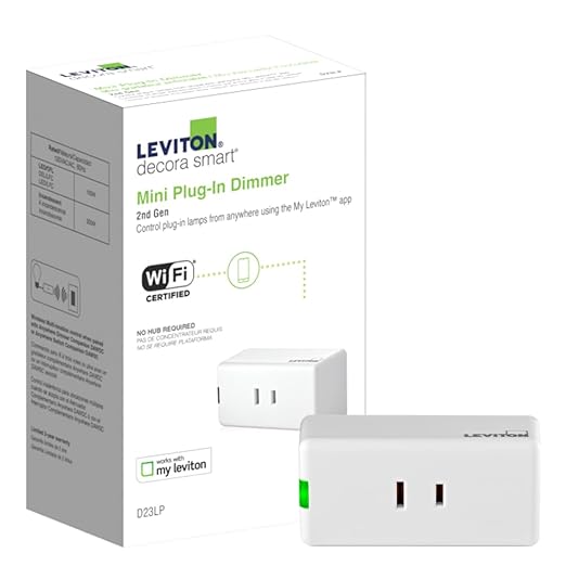 Leviton Decora Smart Dimmer Plug, Wi-Fi 2nd Gen, Works with Matter, My Leviton, Alexa, Google Assistant, Apple Home/Siri & Wire-Free Anywhere Companions for Switched Outlet, D23LP-2RW, White Leviton