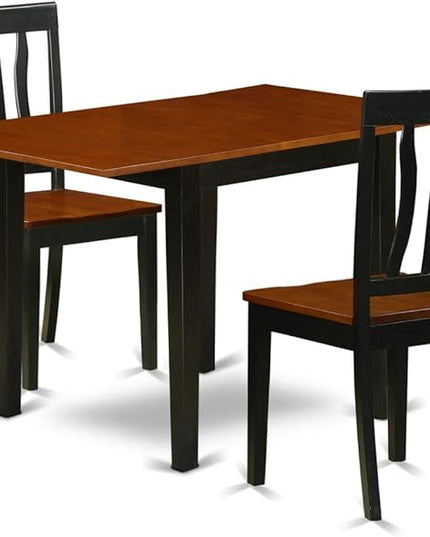 East West Furniture NDAN3-BCH-W Norden 3 Piece Modern Set Contains a Rectangle Wooden Table with Dropleaf and 2 Kitchen Dining Chairs, 30x48 Inch, Black & Cherry - LeafyLoom