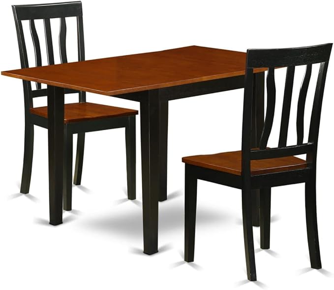 East West Furniture NDAN3-BCH-W Norden 3 Piece Modern Set Contains a Rectangle Wooden Table with Dropleaf and 2 Kitchen Dining Chairs, 30x48 Inch, Black & Cherry - LeafyLoom