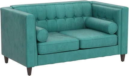 Dreamsir 58'' W Velvet Sofa, Mid-Century Love Seats Sofa Furniture with Bolster Pillows, Button Tufted Couch for Living Room, Tool-Free Assembly (Loveseat, Green) - LeafyLoom