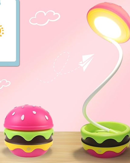 Cute Desk Lamp for Kids, Hamburger Girls Small Desk Lamps Rechargeable with Dimmable Touch Adjustable Neck, Kawaii Desk Lamp Night Lights,Girl Desk Accessories Kawaii Room Decor for Kid Gifts - LeafyLoom