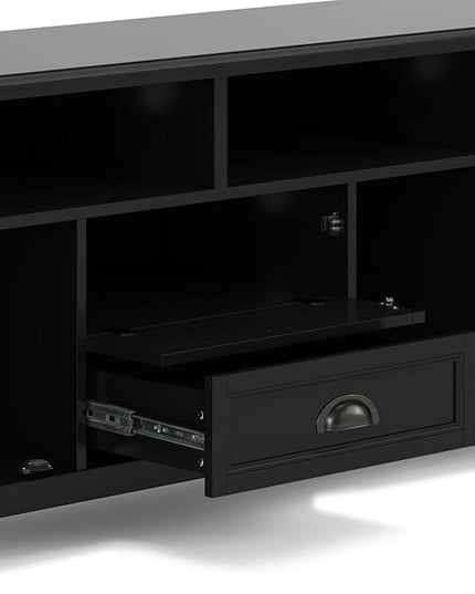 SIMPLIHOME Burlington SOLID WOOD 72 Inch Wide Transitional TV Media Stand in Black for TVs up to 80 Inches, For the Living Room and Entertainment Center - LeafyLoom